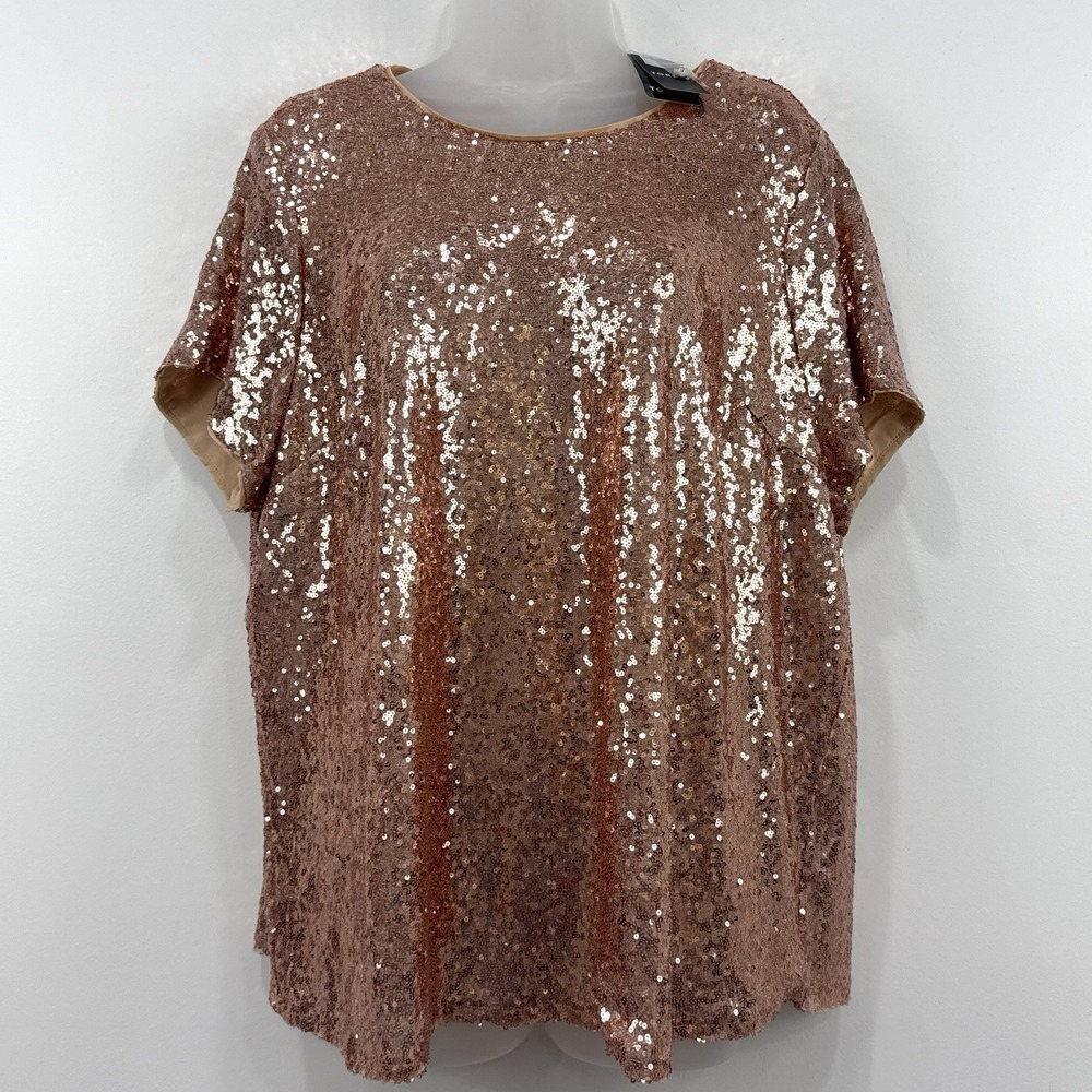 Torrid Abbey Champagne Short Sleeve Sequin Top 1X NWT Glam Party Holiday Event